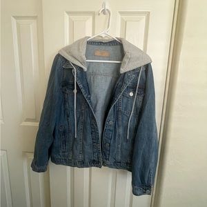 Jean jacket with removable hoodie